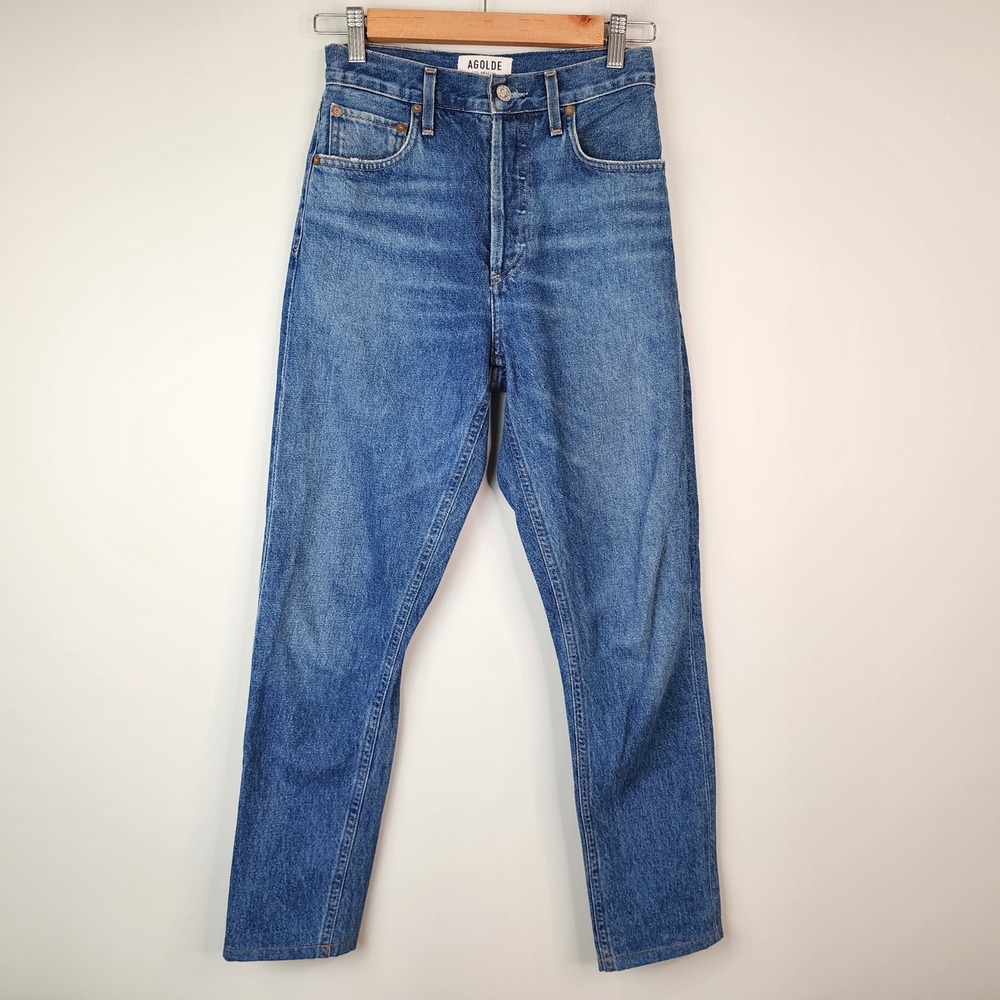 AGOLDE for Amour Vert Riley High Rise‎ Straight Crop Jeans Women's 24 Blue